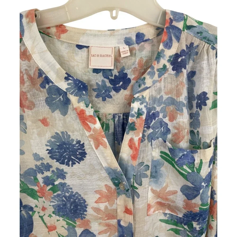 Zac & Rachel Floral Sleeveless Tie Front Button Up Shirt Womens Size Large - Picture 3 of 9